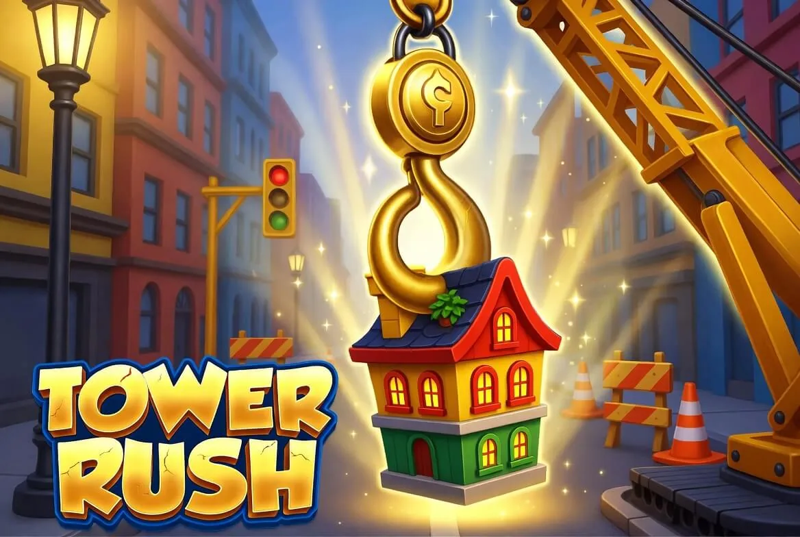Tower Rush demo screen showing fun-credit balance and the build button